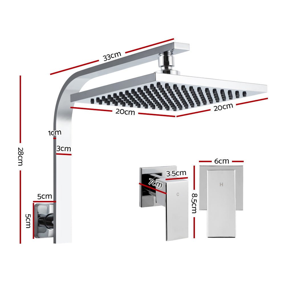 NNEDSZ WElS 8 Rain Shower Head Taps Square High Pressure Wall Arm DIY Chrome - UrbanNest Co