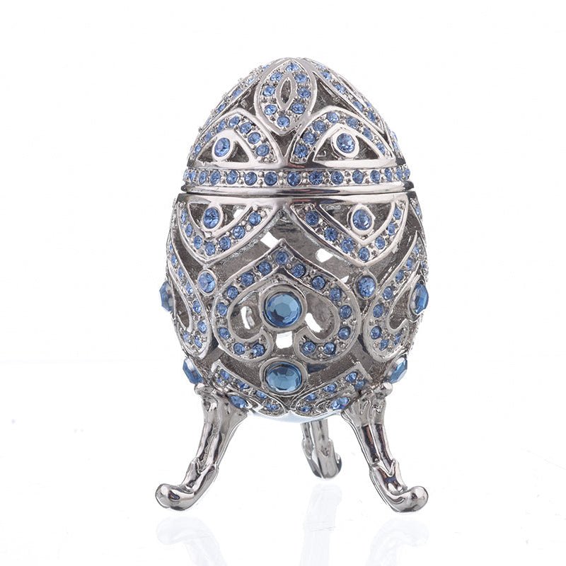 Silver Faberge Egg with Blue Crystals - UrbanNest Co