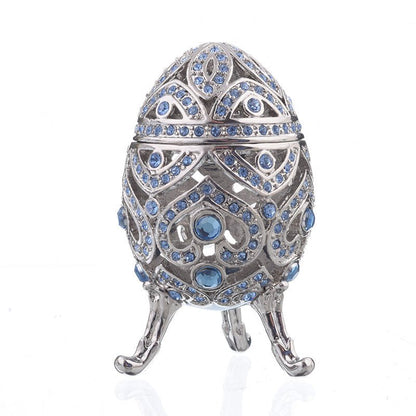 Silver Faberge Egg with Blue Crystals - UrbanNest Co