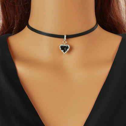 Black Heart Pendant Leather Cord Short Necklace Stylish Choker - UrbanNest Co