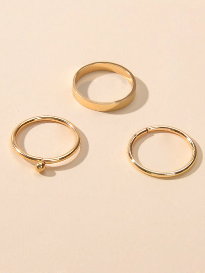 Stackable 3 pcs Gold Metal Minimalist Finger Ring set Multiple Rings Bulk Pack - UrbanNest Co