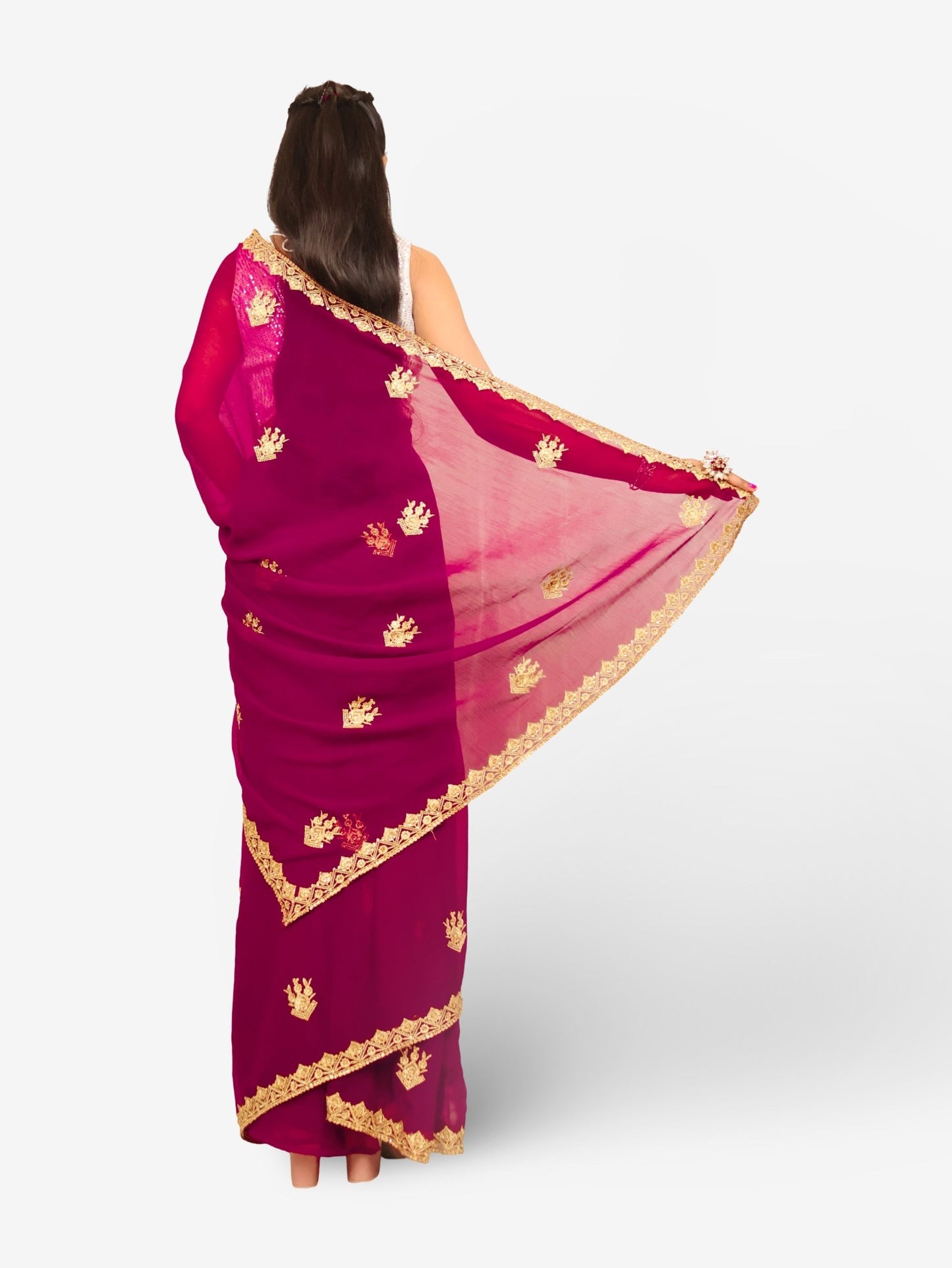 Designer Saree with Kundan & Zari Thread Work by Shreekama - UrbanNest Co