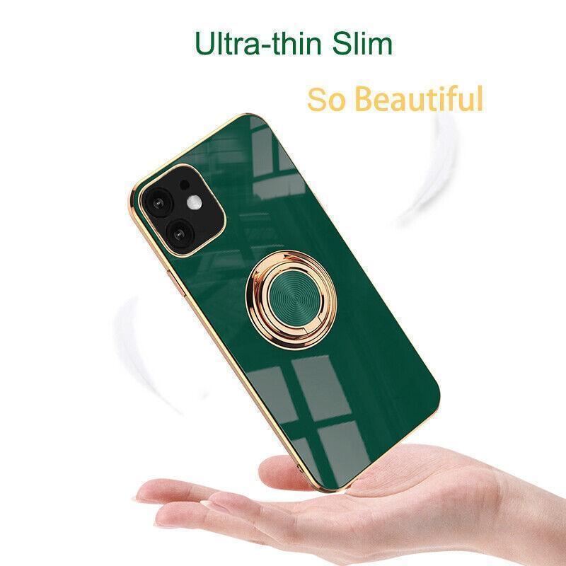 Dark Green Luxury Shockproof Silicone Ring Case Stand Cover for iPhone 14 13 12 Pro Max - UrbanNest Co