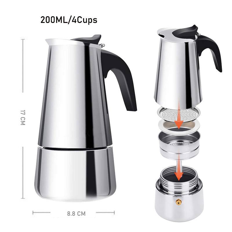Stainless Steel Hand - Pushed Moka Pot – 6 - Cup (Italian Style Stovetop Coffee Maker) - UrbanNest Co