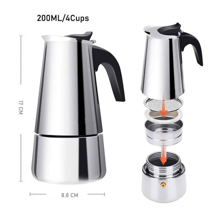 Stainless Steel Hand - Pushed Moka Pot – 6 - Cup (Italian Style Stovetop Coffee Maker) - UrbanNest Co