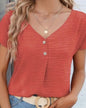 Solid Button Front Blouse, Casual V Neck Short Sleeve Blouse For - UrbanNest Co
