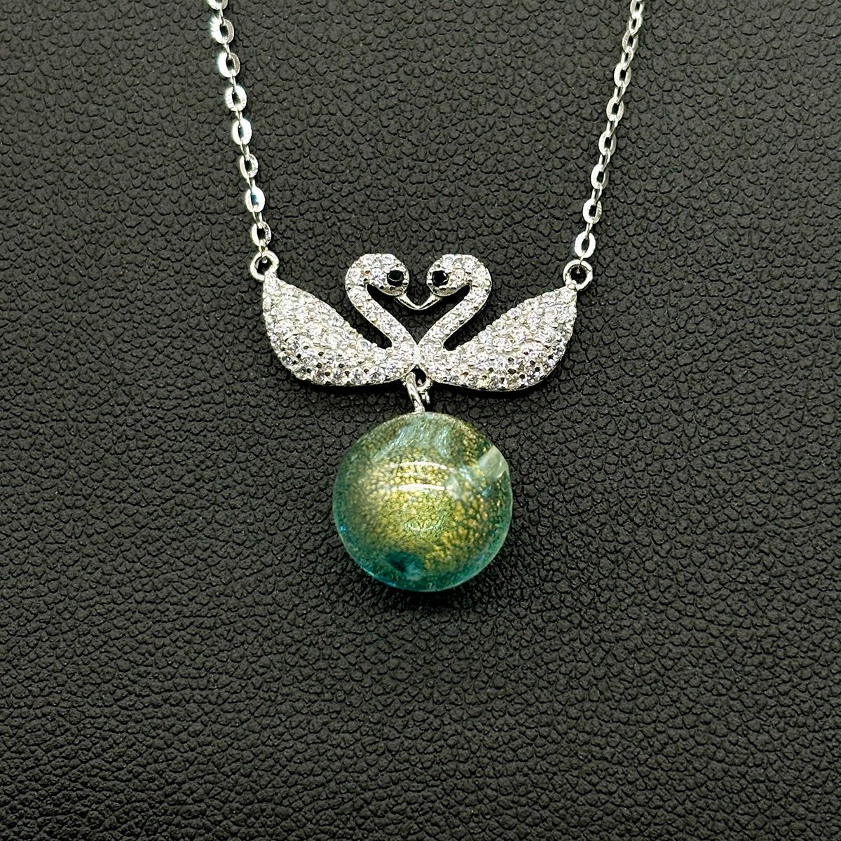 Sterling Silver Twin Swan Aroma Necklace - Aqua | Energy & Healing | Diffuse on the go | Perfect Gift - UrbanNest Co