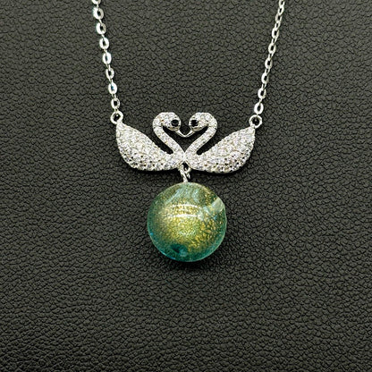 Sterling Silver Twin Swan Aroma Necklace - Aqua | Energy & Healing | Diffuse on the go | Perfect Gift - UrbanNest Co