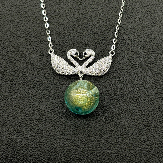 Sterling Silver Twin Swan Aroma Necklace - Aqua | Energy & Healing | Diffuse on the go | Perfect Gift - UrbanNest Co
