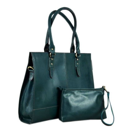 The Signature 17" Leather Laptop Bag, Bottle Green - UrbanNest Co