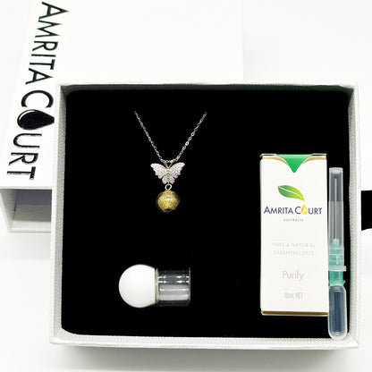 Sterling Silver Diamond Butterfly Aroma Necklace - Starry Night | Energy & Healing | Diffuse on the go - UrbanNest Co