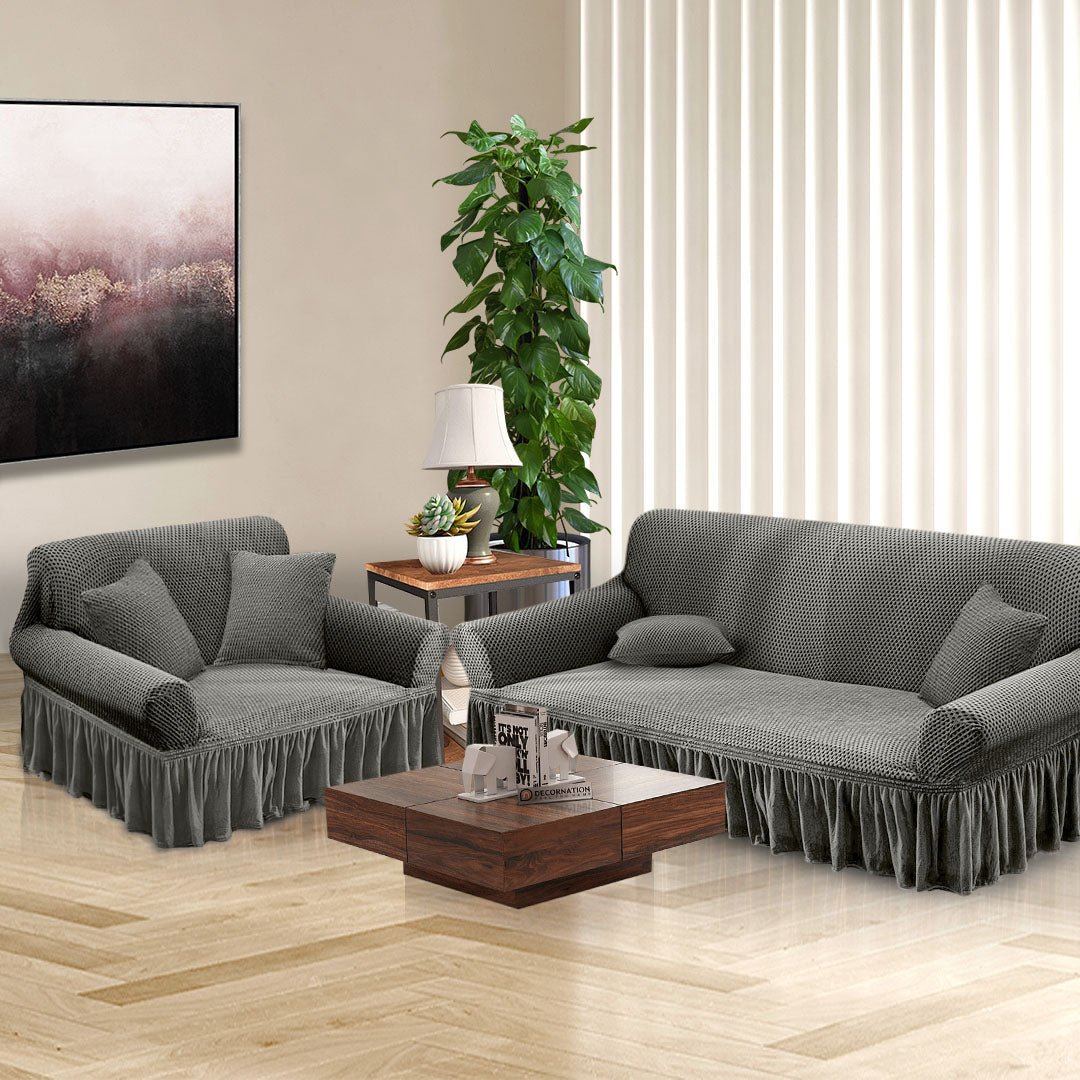SOGA 2 - Seater Grey Sofa Cover with Ruffled Skirt Couch Protector High Stretch Lounge Slipcover Home Decor - UrbanNest Co