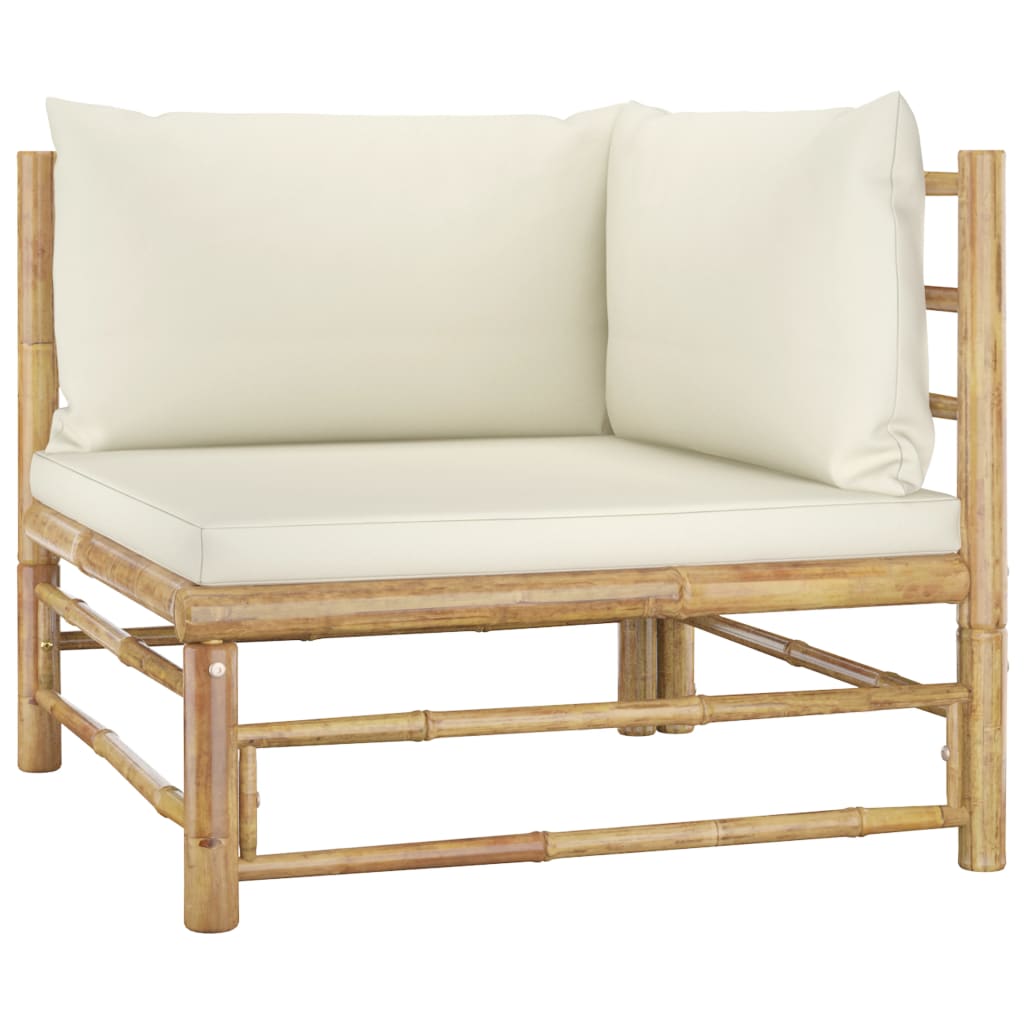 NNEVL 5 Piece Garden Lounge Set with Cream White Cushions Bamboo - UrbanNest Co