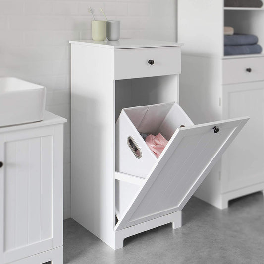 NNEDSZ White Bathroom Cabinet with Laundry Basket and Drawer - UrbanNest Co