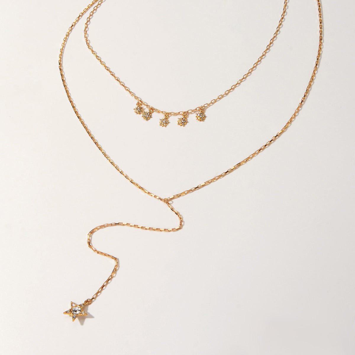 Trendy Jewellery Rhinestone Double layer Gold Chain Star Charm Y shape Necklace - UrbanNest Co