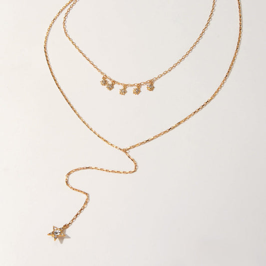 Trendy Jewellery Rhinestone Double layer Gold Chain Star Charm Y shape Necklace - UrbanNest Co