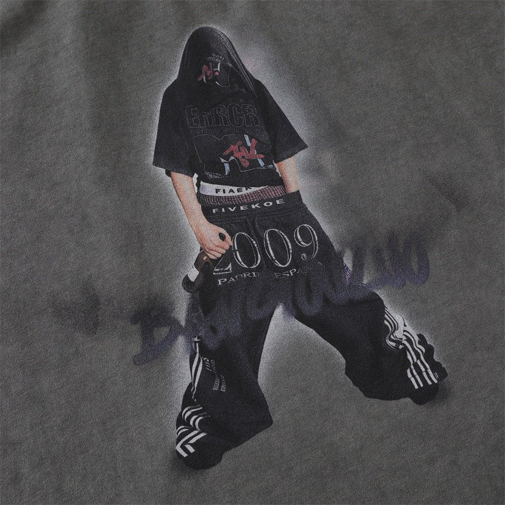 Rock and roll character print, worn and dirty short sleeves - UrbanNest Co