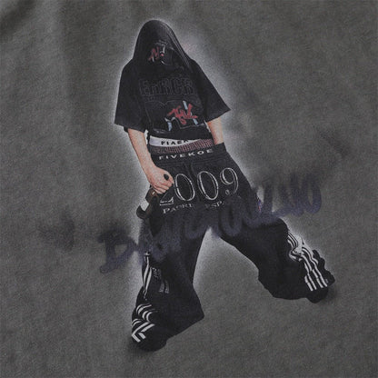 Rock and roll character print, worn and dirty short sleeves - UrbanNest Co