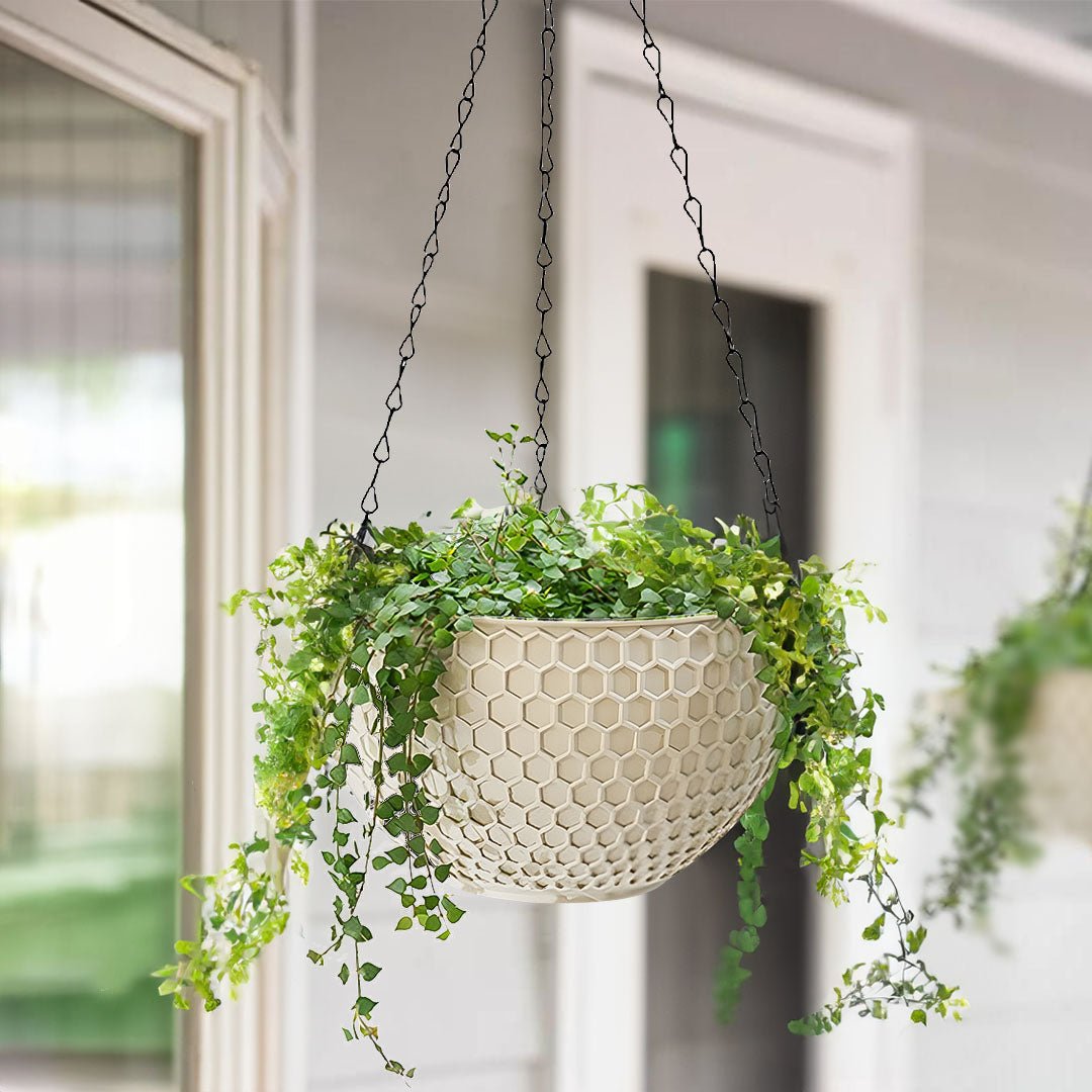 SOGA 2X White Large Hanging Resin Flower Pot Self Watering Basket Planter - UrbanNest Co