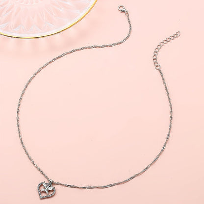 Anniversary Jewelry Silver Chain Full Rhinestone Butterfly Heart Charm Necklace - UrbanNest Co