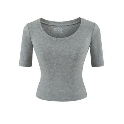 Round neck mid sleeve T-shirt for women - UrbanNest Co