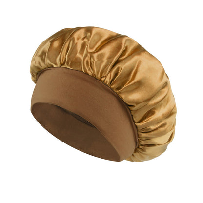 Solid Color Bath Cap Adult Fashion Satin Wide Brim Sleep Cap for Women Chemotherapy Hair Care - UrbanNest Co