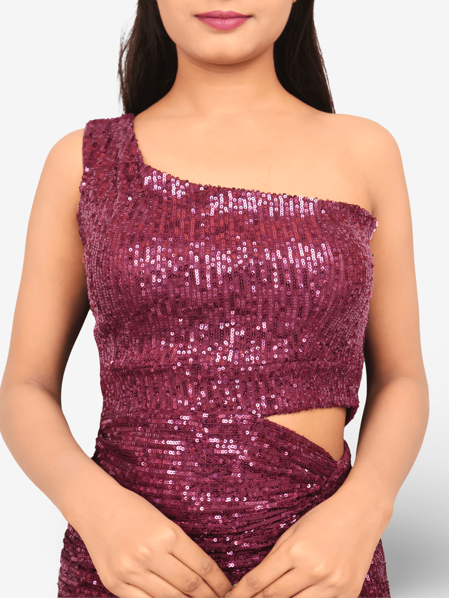 Wine Sequins One - Shoulder Maxi Party Dress by Shreekama - UrbanNest Co