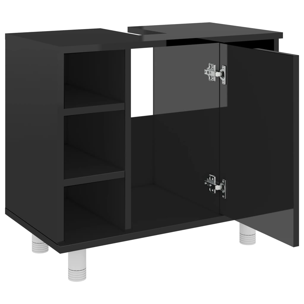 NNEVL Bathroom Cabinet High Gloss Black 60x32x53.5 cm Chipboard - UrbanNest Co
