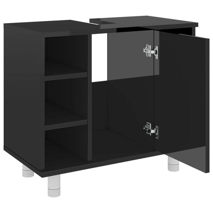 NNEVL Bathroom Cabinet High Gloss Black 60x32x53.5 cm Chipboard - UrbanNest Co