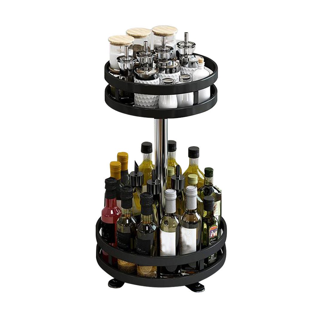 NNEAGS 2 Tier Steel Black Round Rotating Multi - Function Kitchen Portable Storage Spice Seasoning Kitchen Countertop Organiser Shelf - UrbanNest Co
