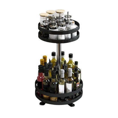 NNEAGS 2 Tier Steel Black Round Rotating Multi - Function Kitchen Portable Storage Spice Seasoning Kitchen Countertop Organiser Shelf - UrbanNest Co