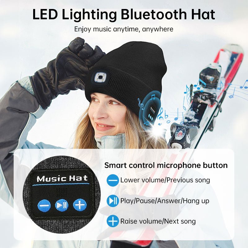 Warm LED Beanie with Bluetooth 5.4 Stereo, USB Rechargeable & 3 - Level Adjustable Light | Music & Heating Winter Hat - UrbanNest Co