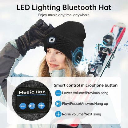 Warm LED Beanie with Bluetooth 5.4 Stereo, USB Rechargeable & 3 - Level Adjustable Light | Music & Heating Winter Hat - UrbanNest Co