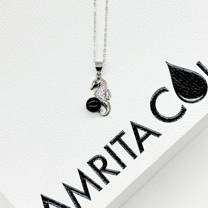 Sterling Silver Sea Horse Aroma Necklace - Black | Energy & Healing | Diffuse on the go - UrbanNest Co
