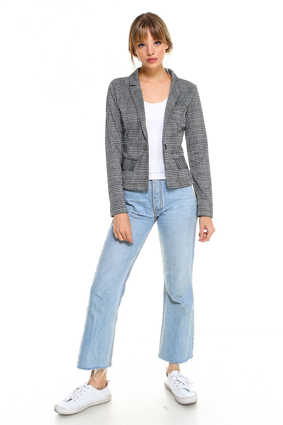 Classic Plaid Fitted Blazer - UrbanNest Co