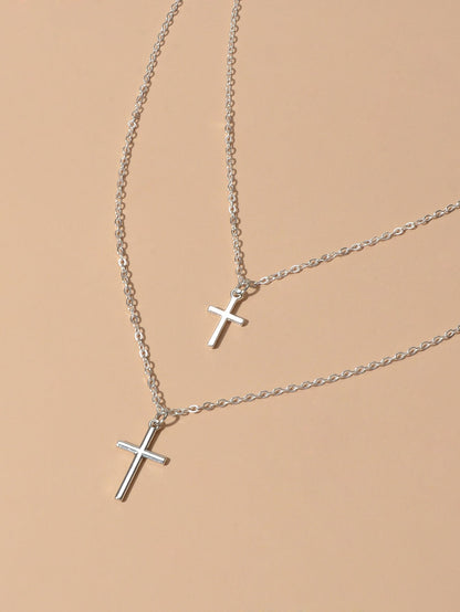 Fashion Jewellery Silver Chain Double layer Chain Cross Pendant Women Necklace - UrbanNest Co