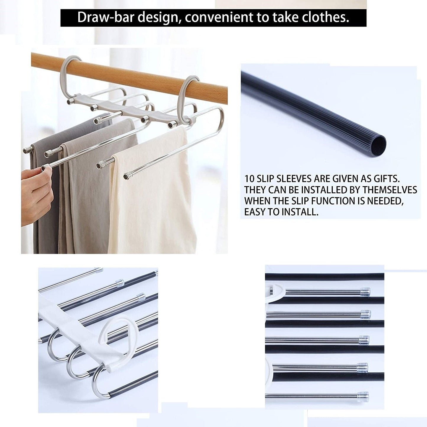 NNEDSZ 2 Pack Adjustable Multi - Layer 5 in 1 Pants Hanger for Wardrobe and Home Storage (White) - UrbanNest Co