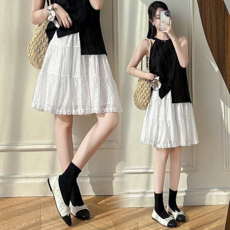 Gentle Look High Waist Polka Dot A - Line Skirt for Women, Slimming and Versatile Layered Mid - Length Skirt - UrbanNest Co