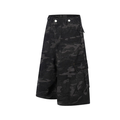 Jia Yiku 2026 American High Street camouflage workwear denim capri Pants RO Trendy Loose wide - leg midpants - UrbanNest Co