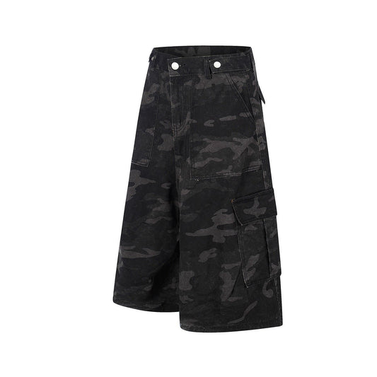 Jia Yiku 2026 American High Street camouflage workwear denim capri Pants RO Trendy Loose wide - leg midpants - UrbanNest Co