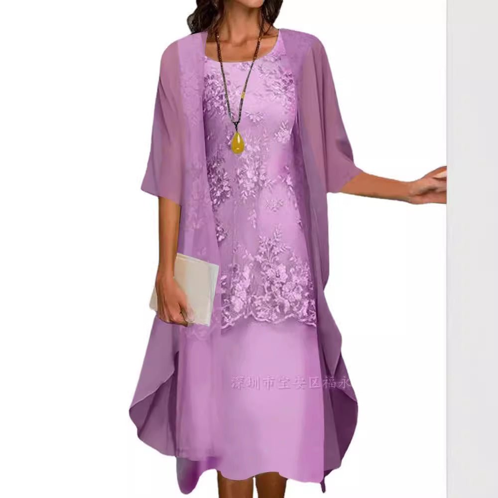 Elegant Lace Chiffon Dress Set - UrbanNest Co