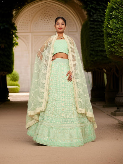 Semi - Stitched Lehenga with Embroidery & Golden Sequin work by Shreekama - UrbanNest Co