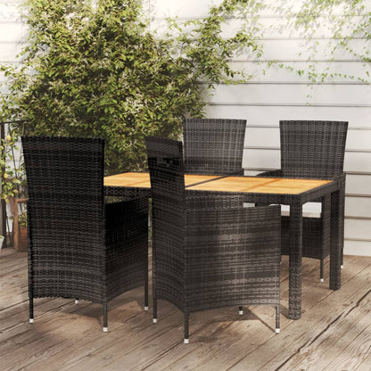 NNEVL 5 Piece Outdoor Dining Set with Cushions Poly Rattan Black - UrbanNest Co