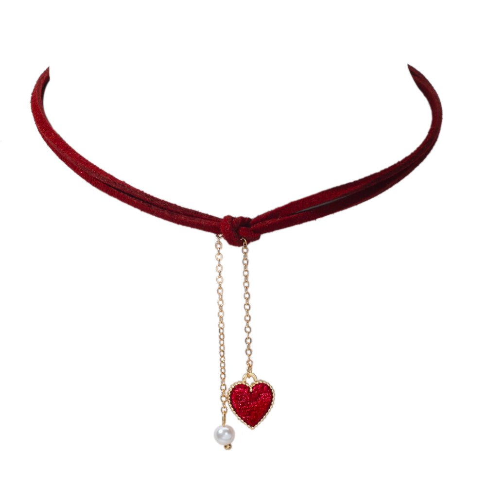AU Stock Double Layers Red Cord Love Heart Fringe Necklace Tassel Pearl Choker - UrbanNest Co