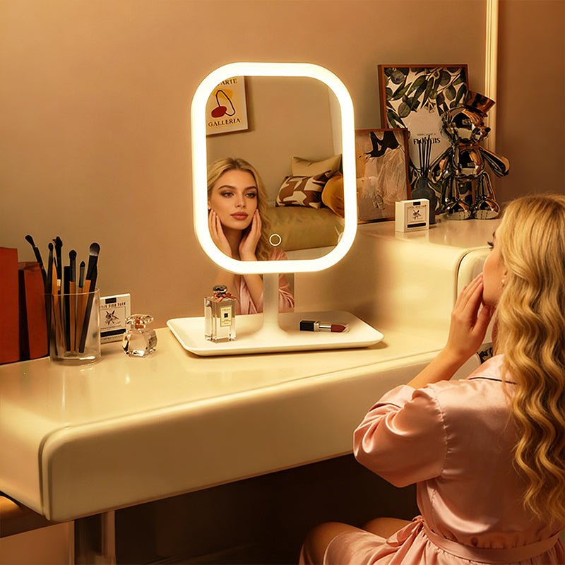 Large Square Rotating LED Makeup Mirror with Adjustable Lighting, 1~2PCS, Vanity Mirror for Girls Dormitory & Home Use - UrbanNest Co