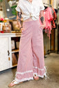 Stripe Contrast Lace Ribbon Tie Wide Leg Pants - UrbanNest Co