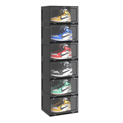SOGA 6 Tier Black Portable Shoe Organiser Sneaker Footwear Folding Plastic Bin Stackable Storage Box with Magnetic Door - UrbanNest Co