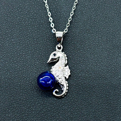 Sterling Silver Sea Horse Aroma Necklace - Navy | Energy & Healing | Diffuse on the go - UrbanNest Co