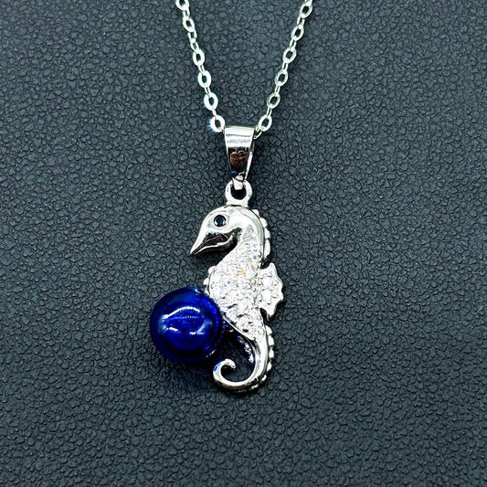 Sterling Silver Sea Horse Aroma Necklace - Navy | Energy & Healing | Diffuse on the go - UrbanNest Co