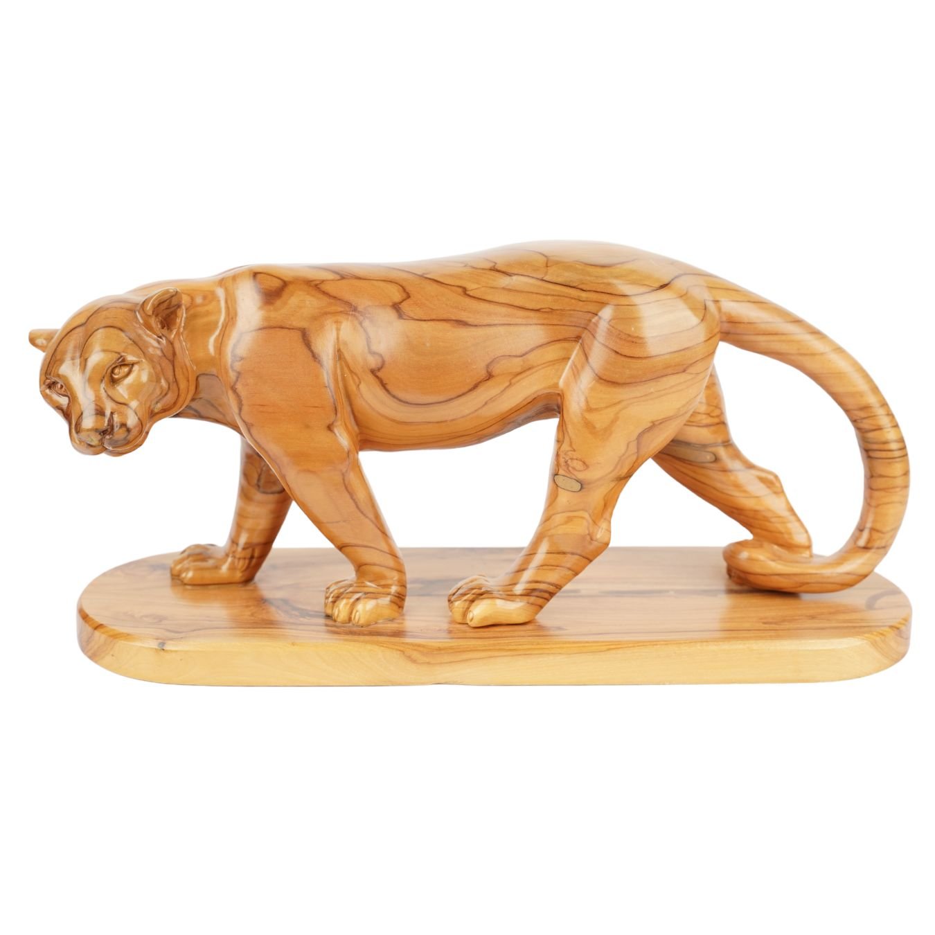 Handgeschnitzter Puma aus Olivenholz (groß) – Exklusive Holzskulptur aus Bethlehem (14x30 cm) - UrbanNest Co